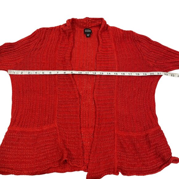 Eileen Fisher Loose Knit Open Red Linen Cardigan Size L‎ - Picture 8 of 9